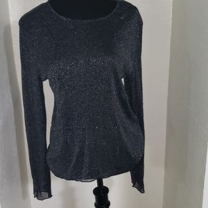 Victoria's Secret M/L Sheer Top Black Silver NWT